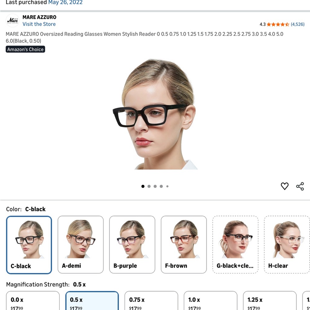 Mare Azzuro Oversized Blue Light Blocking Reading Glasses 0.75